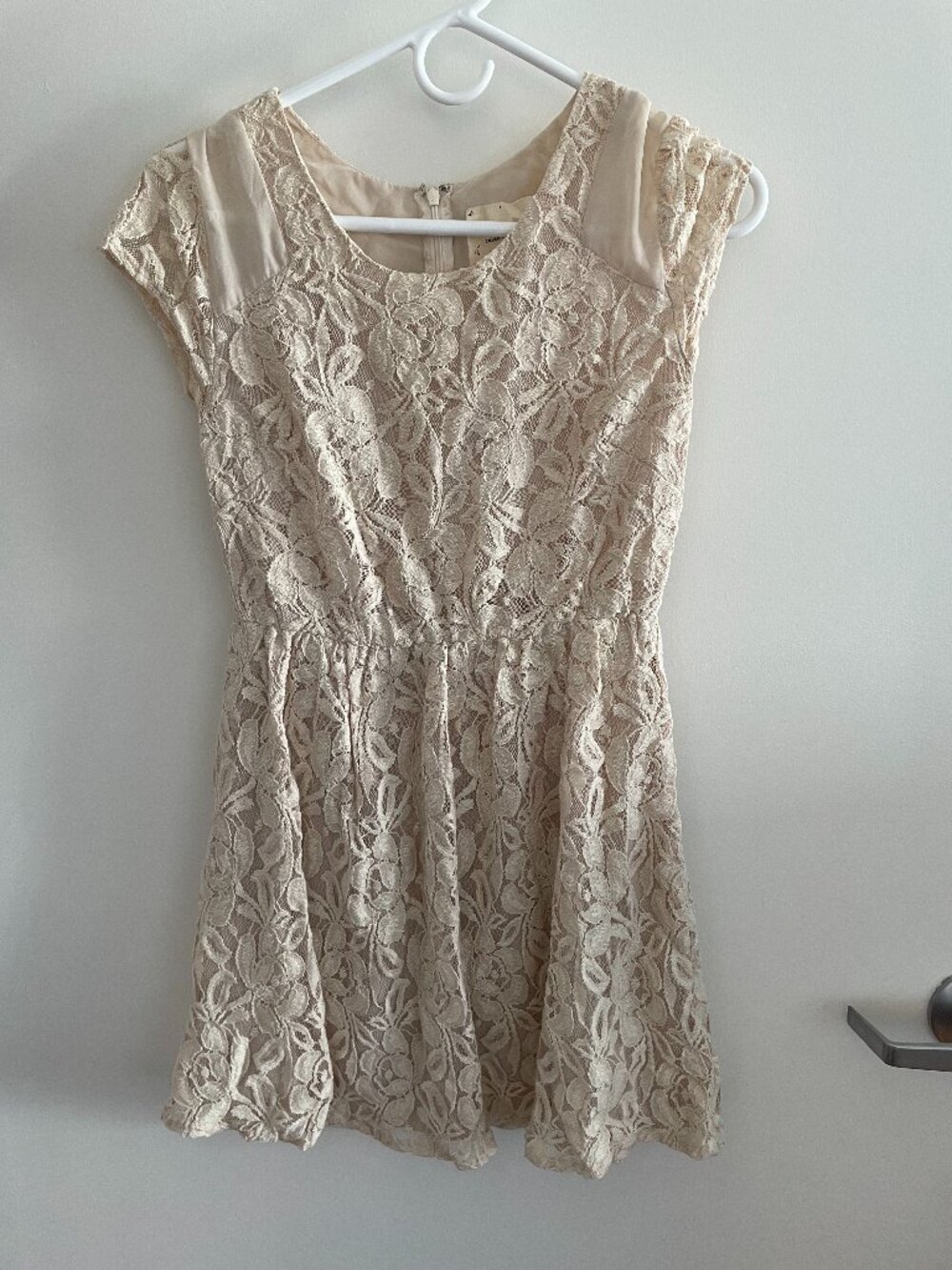 Coincidence & Chance cream colored dress with floral lace pattern